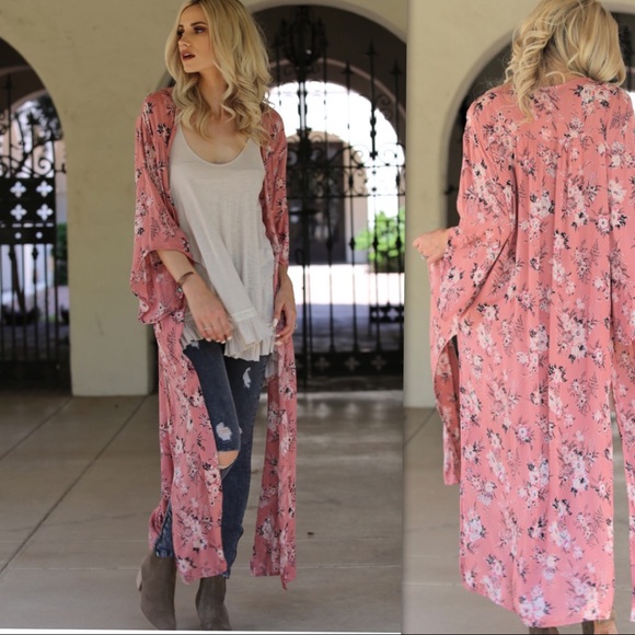 Rose Floral Print Duster Kimono - Picture 3 of 5